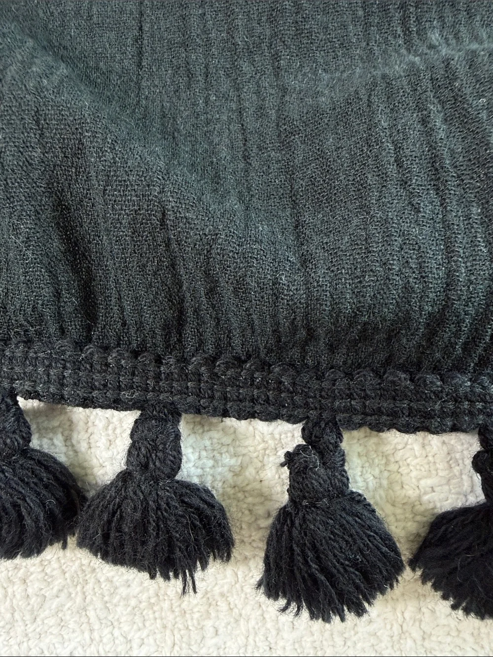 J Crew black cotton tassel tie front bathing suit swim coverup kimono size large
